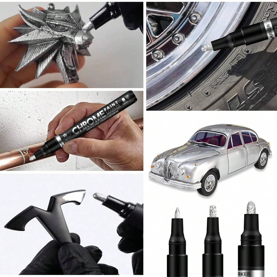 3 Packs Silver Chrome Marker Permanent Liquid Mirror Pen, Paint For