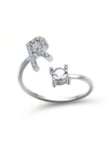 1 Stück modischer einstellbarer Ring mit 26 englischen Buchstaben Design aus kubischem Zirkonia, kreatives Geschenk für Frauen, Paar-Alltagsringe
