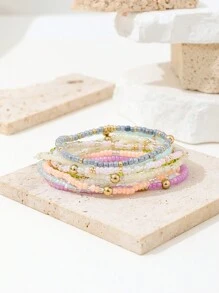 Bộ 10 chiếc/Bộ vòng tay đàn hồi đính hạt thủ công, hạt thủy tinh nhiều màu & vòng tay CCB quyến rũ dành cho phụ nữ - Nhiều màu - Xem 3