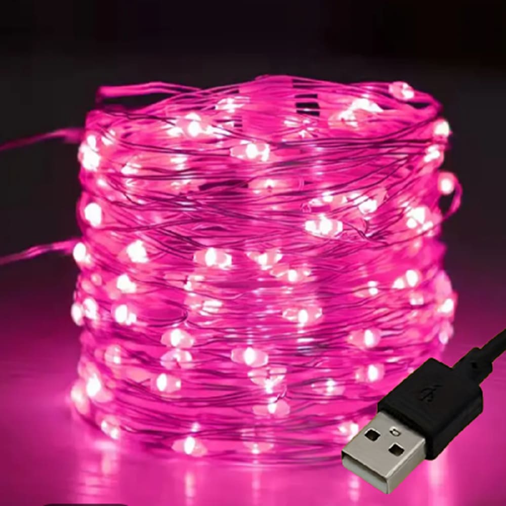 1st Mini Pink Fairytale Lights, USB-driven 5m 50 LED String Fairy Lights, Lämplig för sovrum, jul, Halloween, fest, bröllop, centerdekor, bukettdekor, campingdekor, presentdekor ljusslinga (2m 20LED / 5m 50LED / 10m 100LED)