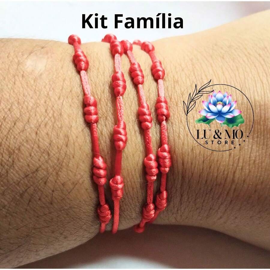 4 Pieces Family Kit 2 Adults And 2 Children 7 Seven Knots Red Kabballah Bracelet For Luck And Protection 1mm - 紅色 - 查看 1