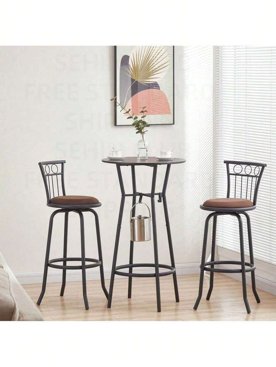 3 Bar Table And Chairs Set For Dining Room Industrial Counter Height
