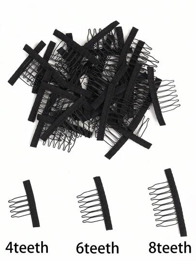 假发梳子夹 4/6/8 齿接发夹 不锈钢假发夹 梳子卡扣夹 带橡胶 适用于接发