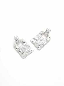 1 cặp bông tai vuông gấp thời trang cổ điển - Bạc - Xem 3