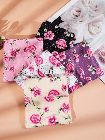 5pcs Plus Size Women Dot Printed Soft Triangle Panties, Suitable For All Seasons