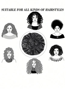 1pc Ladies' Bonnet Hat, Wide Brim Elastic Smooth Satin Silk Headwear For Sleeping, Haircare, Breathable And Comfortable For Daily And Casual Wear Silk Bonnet Satin Bonnet - Pink - View 3