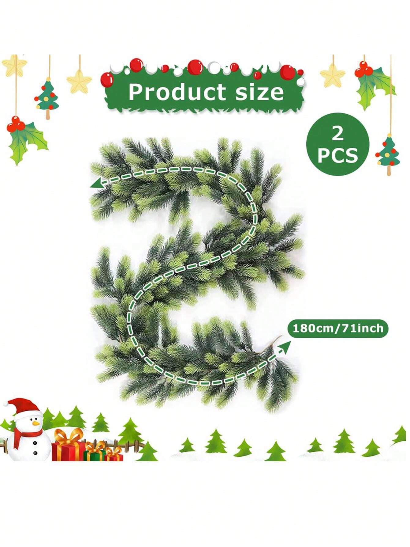 1/2pcs Artificial Christmas Pine Garland,71IN Xmas Green Garland Winter