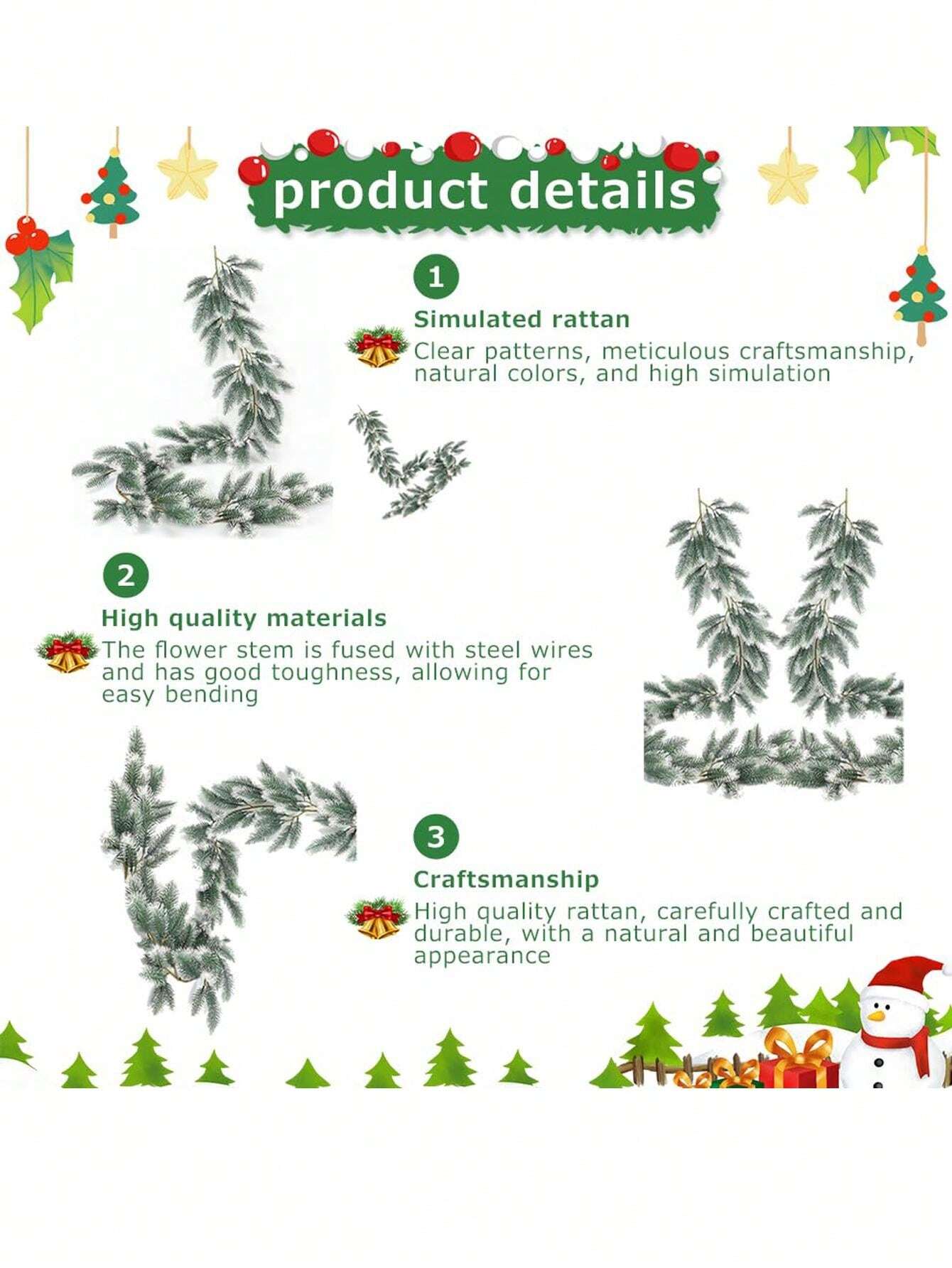 1/2pcs Artificial Christmas Pine Garland,71IN Xmas Green Garland Winter