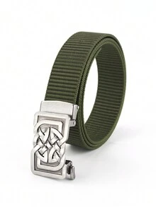 1 条男士压花几何扣尼龙帆布腰带，休闲青年皮带，推荐男士配饰，耐用无扣休闲编织独特时尚腰带 - 彩色 - 查看 7