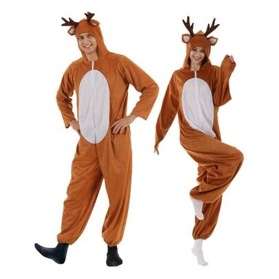 1pc Christmas Reindeer Hooded Onesie Jumpsuit, Xmas Reindeer Matching Set Pajamas For Couple, Stage Party Performance Costume, Shopping Mall Reindeer Costume