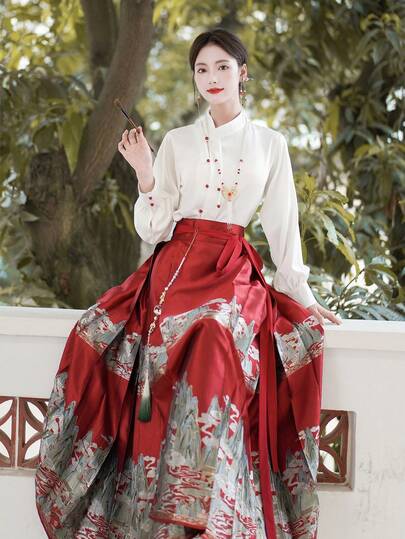 Chinese Style Satin Stand Collar White Long Sleeve Open Front Shirt Blouse, Minimalist, Autumn