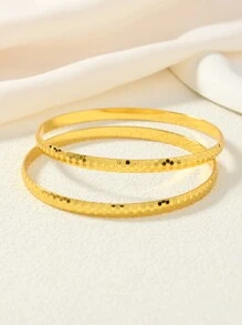 2pcs/Set Arabic Style 24K Gold Plated Smooth Round Patterned Copper Women's Layered Bangle Bracelets - Yellow Gold - View 2