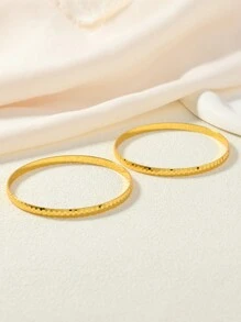 2pcs/Set Arabic Style 24K Gold Plated Smooth Round Patterned Copper Women's Layered Bangle Bracelets - Yellow Gold - View 3