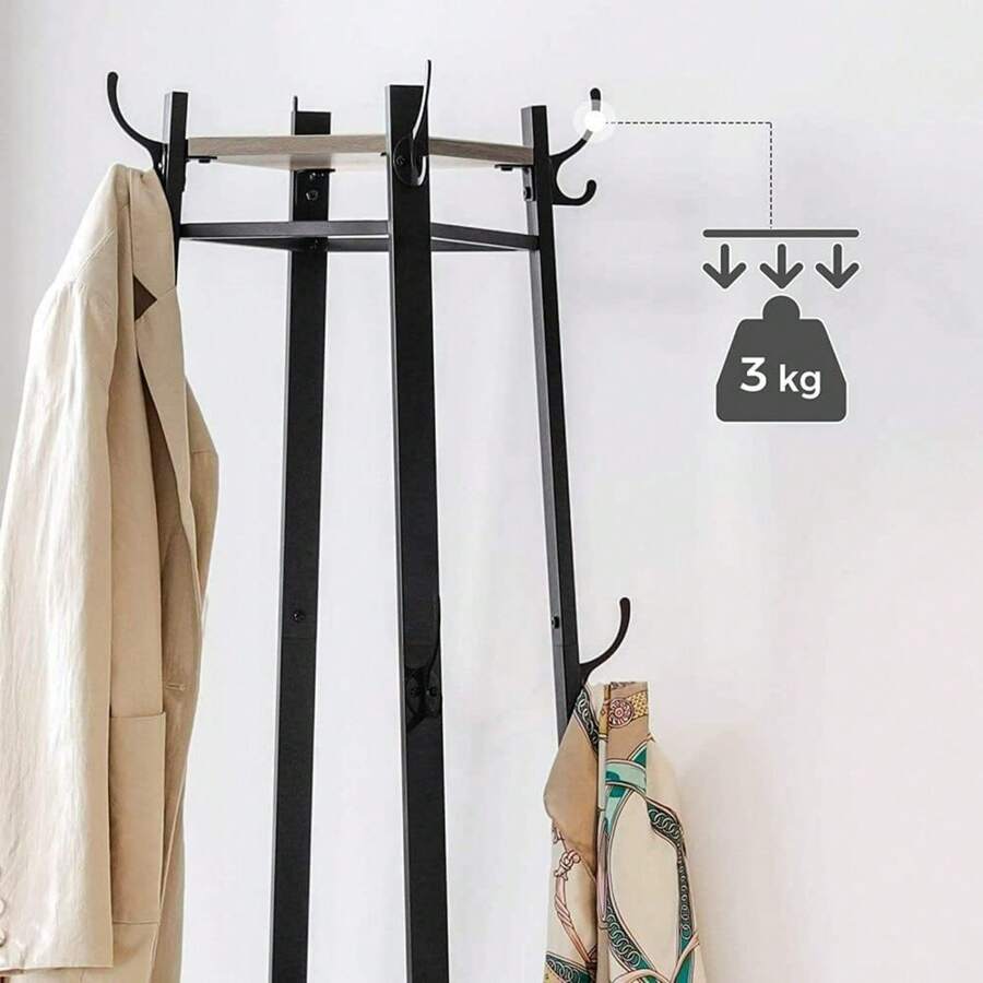 Coat Rack, Coat Stand With 3 Shelves, Hall Trees Free Standing With