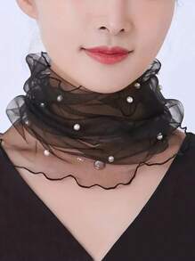 1pc Faux Pearl Decor Multi-Functional Neck Scarf (Faux Pearl Placement Is Random) Valentines