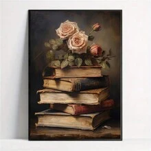 Vibrant Dark Academia Style Canvas Art - Exquisite Floral And Book Themed Gothic Wall Decor Painting, Frameless Modern Poster Design, Suitable For Living Room, Bedroom, Office And More - Perfect For Book Lovers And Art Enthusiasts, Also An Ideal Wall Art Gift For Birthdays, Graduations And Other Occasions. - Multicolor - View 13