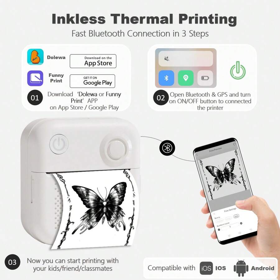 Portable Wireless Mini Printer, Label Sticker Printer, Photo Printer