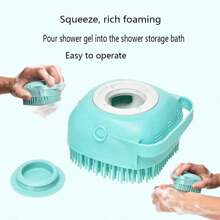 1pc Pet Bathing Brush, Silicone Massage Rubber Dog/Cat Grooming Brush With Shampoo Storage