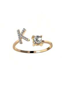 1 Stück modischer einstellbarer Ring mit 26 englischen Buchstaben Design aus kubischem Zirkonia, kreatives Geschenk für Frauen, Paar-Alltagsringe