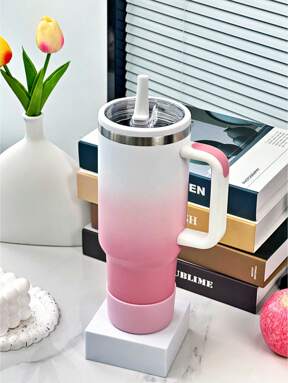 40 Oz Gradient Tumbler With Flip Straw, Stainless Steel Insulated Travel Mug, Leak-Resistant Double-Wall For Hot/Cold Beverages, Reusable, Ideal For Office, Gym, Outdoor Use