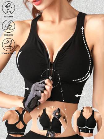 Women Underwear Sports Bras Tights Crop Top Yoga Vest Front Zipper Workout Tank Tops Strap Shockproof Gym Fitness Athletic Bra Running Yoga Fitness Lingerie Push Up Bra Women Sports Bra ﻿