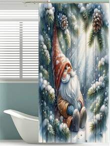 1 件绿雪矮人印花浴帘，轻巧优雅的图案浴帘，配有塑料挂钩，防水，浴室装饰套装，面料，颜色和优雅的浴室浴帘，浴室配件，家居装饰。 - MQ875 - 查看 6