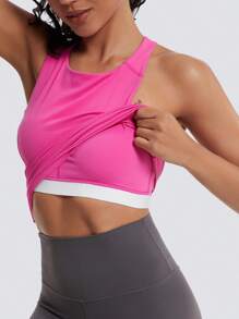 Womens Cross Back Workout Tank Tops-With Built In Bra, Athletic Yoga Gym Tank Tops - Hot Pink - View 4