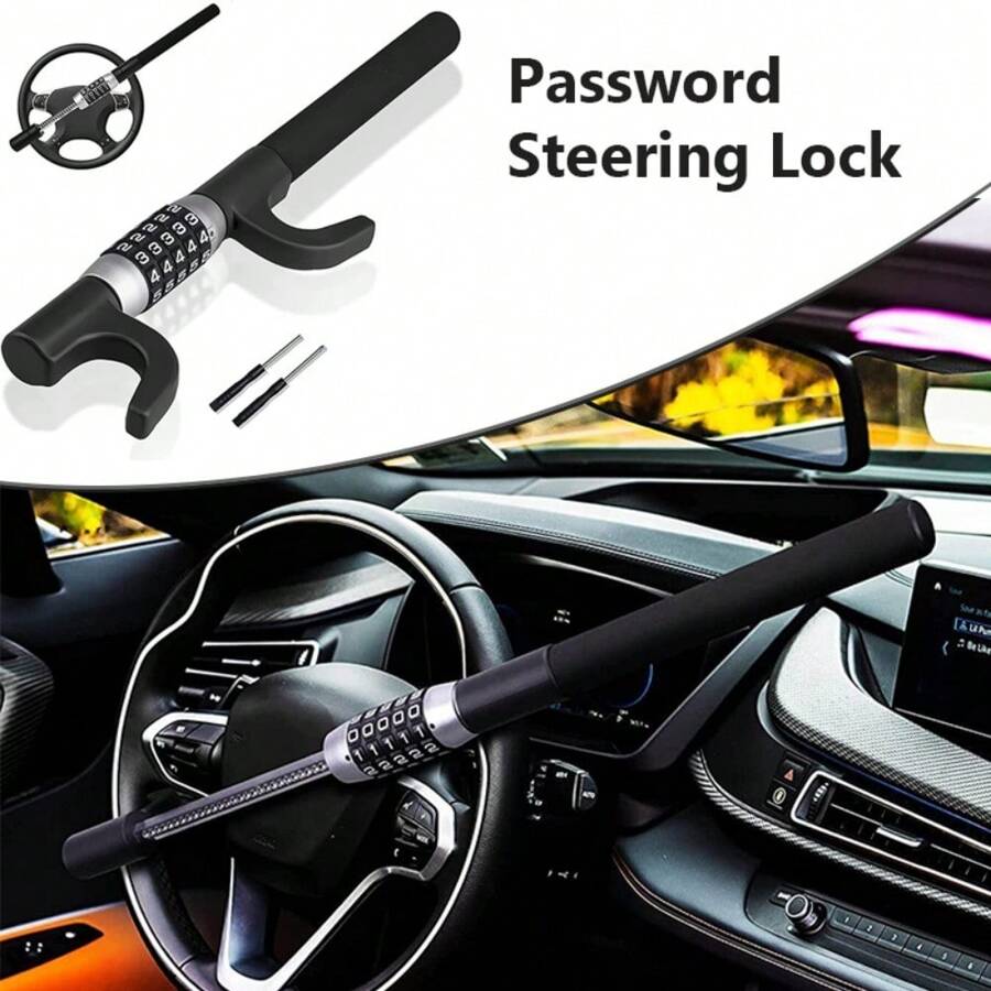 1PC Heavy Duty Steering Wheel Password Lock High Security Car Van Anti Theft Lock - Black - View 1