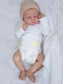 48 厘米柔软乙烯基睡眠婴儿逼真重生娃娃，带 3D 绘画皮肤和血管，活着的 19 英寸新生儿彩绘头发婴儿可爱儿童艺术收藏品（部分零件随机，包括奶嘴、奶瓶、尿布、帽子和衣服套装） - 白色 - 查看 3