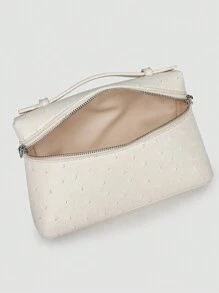 1pc Solid Color Ostrich Textured Square Shape PU Shoulder Bag, Compact Women Handbag For Daily Fashion Match & Travel - Beige - View 6