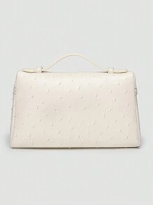 1pc Solid Color Ostrich Textured Square Shape PU Shoulder Bag, Compact Women Handbag For Daily Fashion Match & Travel - Beige - View 4