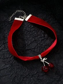 1PC Goth Cherry Choker Necklace Gothic Grunge Red Black Velvet Women Pendant Gift Gothic Statement Jewelry Accessory - 吊墜項鍊 - 查看 3
