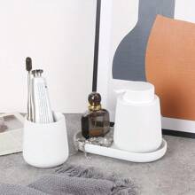白色浴室配件套装 - 3 件树脂浴室皂液器套装农舍浴室装饰套装配件、皂液器和牙刷架、托盘（白色套装 - 液体泵）浴室配件浴室收纳盒夏季返校收纳