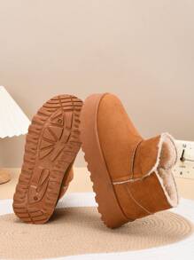Stivali da neve con suola spessa marrone da donna, scarpe sportive da esterno, antiscivolo, resistenti all'usura, stivali alla caviglia alla moda con fodera in pelliccia