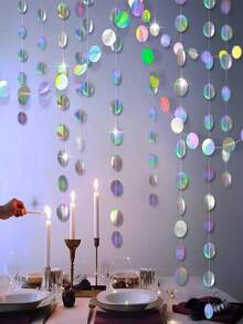 1 件 3.75 米/12.3 英尺闪光纸花环横幅，生日派对装饰品，成人激光银花花环，婚礼，新年 - 彩色 - 查看 2