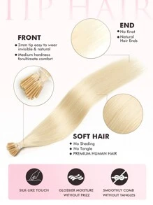 Tóc nối I-Tip, tóc thật, màu vàng bạch kim #60, dài 14-22 inch, thẳng, liên kết keratin, tóc nối I-Tip vô hình. - S60 - Xem 4