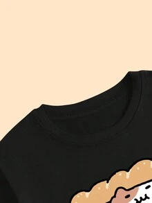 Cute Cartoon Kitten T-Shirt Women's Fashion T-Shirt Printed Basic - 黑色 - 查看 4