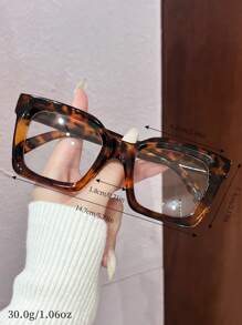 1pc Y2K Square Cute Casual Unisex Retro Clear Glasses - Leopard - View 3