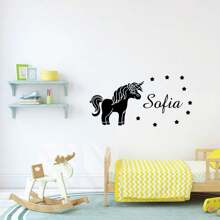 1 pièce Sticker mural en PVC asymétrique en forme d'étoile et de lune de licorne mignonne avec nom personnalisé, pour chambre, usage quotidien et universel, amovible - noir - Voir 7