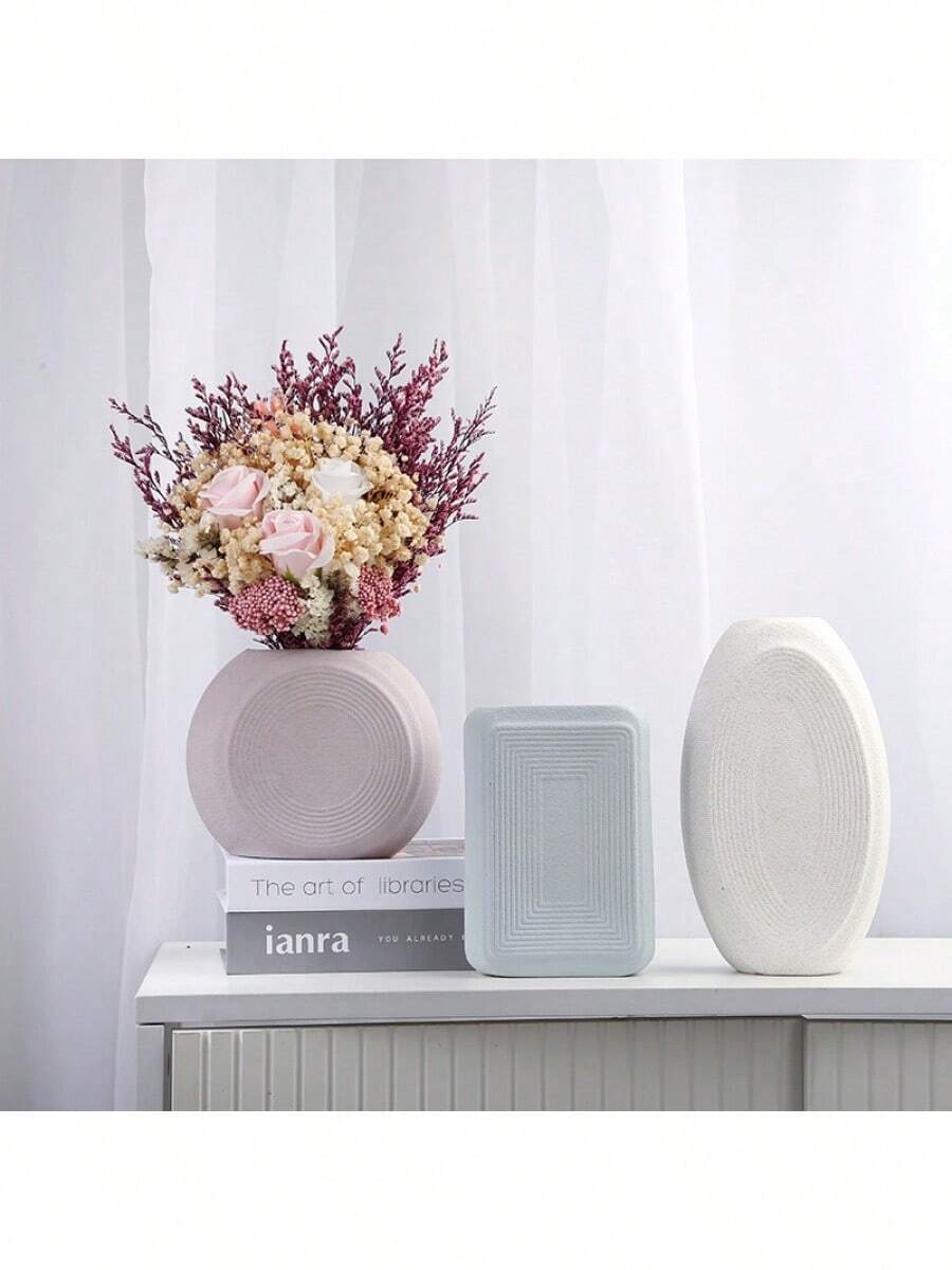 [AELLY] In Stock Simple Cream Matte Ceramic Vase, Nordic Decoration For