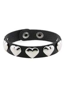 1 件哥特式朋克摇滚心形骷髅铆钉手链，适合男士、日常、节日和派对珠宝情人节 - 黑色 - 查看 19