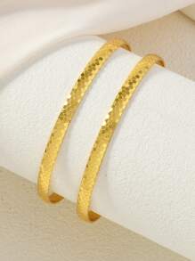 2pcs/Set Arabic Style 24K Gold Plated Smooth Round Patterned Copper Women's Layered Bangle Bracelets - Yellow Gold - View 1