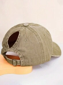 1pc Unisex Y2K Style Plain Color Ponytail Washed Breathable Adjustable Size Baseball Cap, Suitable For Casual Wear And Sun Protection - Khaki - View 18