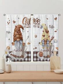 2pcs Coffee Element Curtains,Without Holes Curtain, Refer To Bedroom Office Kitchen Living Room Study Home Decor - Multicolor - View 5