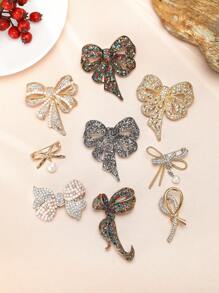 Rhinestone Bow Brooch For Women Dress Coat Pin Christmas New Year Gift