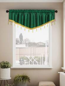 1 tấm rèm viền ngọc trai hình chữ V màu xanh ô liu, làm bằng nhung Ý, thích hợp cho phòng khách, phòng ngủ, cửa sổ và cửa ra vào nhà bếp, rèm che phong cách châu Âu - Màu xanh lá cây đậm - Xem 6