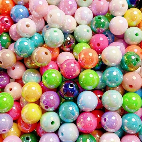 Surtido de cuentas acrílicas multicolor de 6-16mm, unicolor brillantes, cuentas a granel con agujero para manualidades de joyería DIY, artesanía, collares, llaveros, colgantes de teléfono
