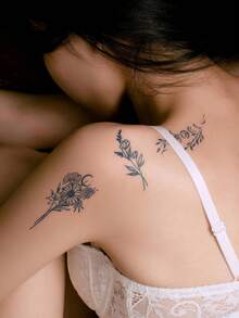 Bộ 4 miếng dán hình xăm hoa cúc ma thuật bán vĩnh viễn Herbal Juice, dùng được 7-14 ngày, không thấm nước, không chói, dán ở ngón tay, tai, vai, cổ, xương đòn, cơ thể, quà tặng cho phụ nữ - Màu xanh lam - Xem 5