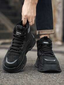 Men's Winter Warm Boots, Vintage Heighten Boots, High-Top Work Boots Motorcycle Riding Boots, Plush Lining Sneakers, Soft Soles, Lightweight & Comfortable, Suitable For Winter Wear