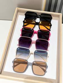 6 件装复古方形男女通用时尚经典风格装饰时尚眼镜，波西米亚风格适合户外旅行、海滩度假搭配 - 彩色 - 查看 6